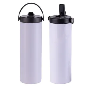 Almacén de EE. UU. RTS 20oz Sublimación recta Espacios en blanco Tapas dobles Vaso portátil de acero inoxidable Taza deportiva con tapas de dos asas