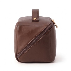 Grande trousse de toilette marron chocolat en cuir PU 29 cm, ouverture à plat, sac de toilette avec double fermeture éclair dorée, poignée, logo personnalisé, OEM, voyage - Product Image 6