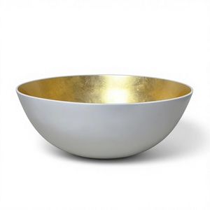 Bol de service alimentaire, accessoires de table, vaisselle, saladier en métal, finition or et blanc, design moderne, bols ronds pour la vaisselle. - Product Image 1