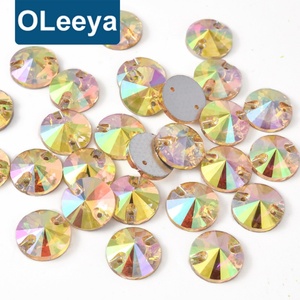 คริสตัลเย็บติด Oleeya รูปทรงกลม Rivoli สีสันสดใส ขนาด 8-18 มม. สำหรับตกแต่งเสื้อผ้า - Product Image 1