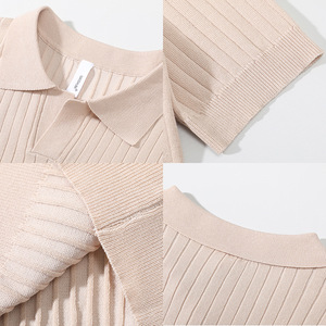 Maglia da uomo a maniche corte con scollo a V, colletto a gabbiano, a righe, stile Old Money, in seta ghiaccio traspirante e anti-umidità, estiva - Product Image 4