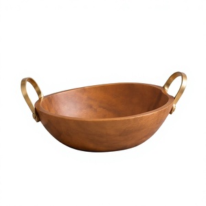 Plateau en bois de forme ovale fait à la main avec poignées en métal cintrées, en bois de noyer teinté, récipient de service - Product Image 1