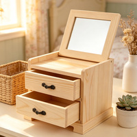 Organisateur de maquillage en bois avec miroir et 2 tiroirs, boîte de rangement pour cosmétiques, organisateur de bijoux en bois, vente en gros directe d'usine