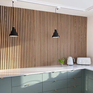 モダンな幾何学的デザインの音響壁パネル自然ベニヤ木製スラット防音屋内ヴィラ防音壁 - Product Image 5