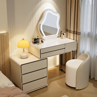 Table de maquillage moderne et simple haut de gamme tout-en-un blanche écologique avec miroir, plateau rétractable, bureau lumineux de luxe durable