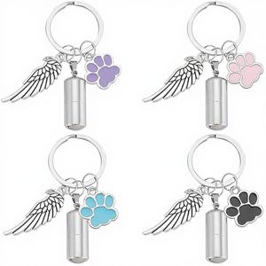 NBEADS 4-delige 4-kleuren legering huisdier as gedenk-sleutelhanger met pootafdruk & engelenvleugels ontwerp voor honden/katten crematie aandenken - Product Image 1