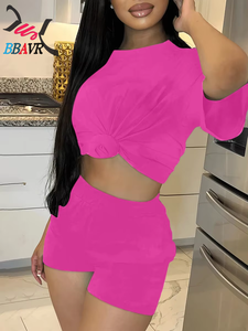 Conjuntos de 2 Piezas de Punto de Color Sólido para Mujer, Trajes Deportivos de Verano, Shorts de Ciclismo, Conjuntos de Jogging para Entrenamiento, Trajes Deportivos para Mujer - Product Image 4
