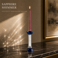 Porte-bougie en cristal bleu saphir, coupe octogonale, avec tige en cristal concassé, base à facettes, décoration moderne pour la maison et la table