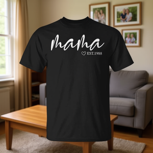 Camiseta de cumpleaños Mama Est 1988 para mamá, algodón negro, talla unisex para adultos - Product Image 3