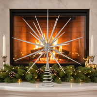 Décoration d'arbre de Noël en forme d'étoile éclatante de 14 pouces, étoile dorée explosante avec base en plastique et en fer, décoration de Noël pour la maison