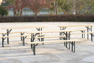 Bộ bàn ghế gấp bằng gỗ thông nguyên khối với khung kim loại màu xanh lá cây, dùng cho tiệc ngoài trời, thương mại, kiểu Đức - Product Image 5