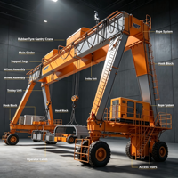 Grue portique intelligente à double poutre à pneus en caoutchouc, à faible bruit, pour levage lourd, pour le transport de conteneurs en terminal portuaire