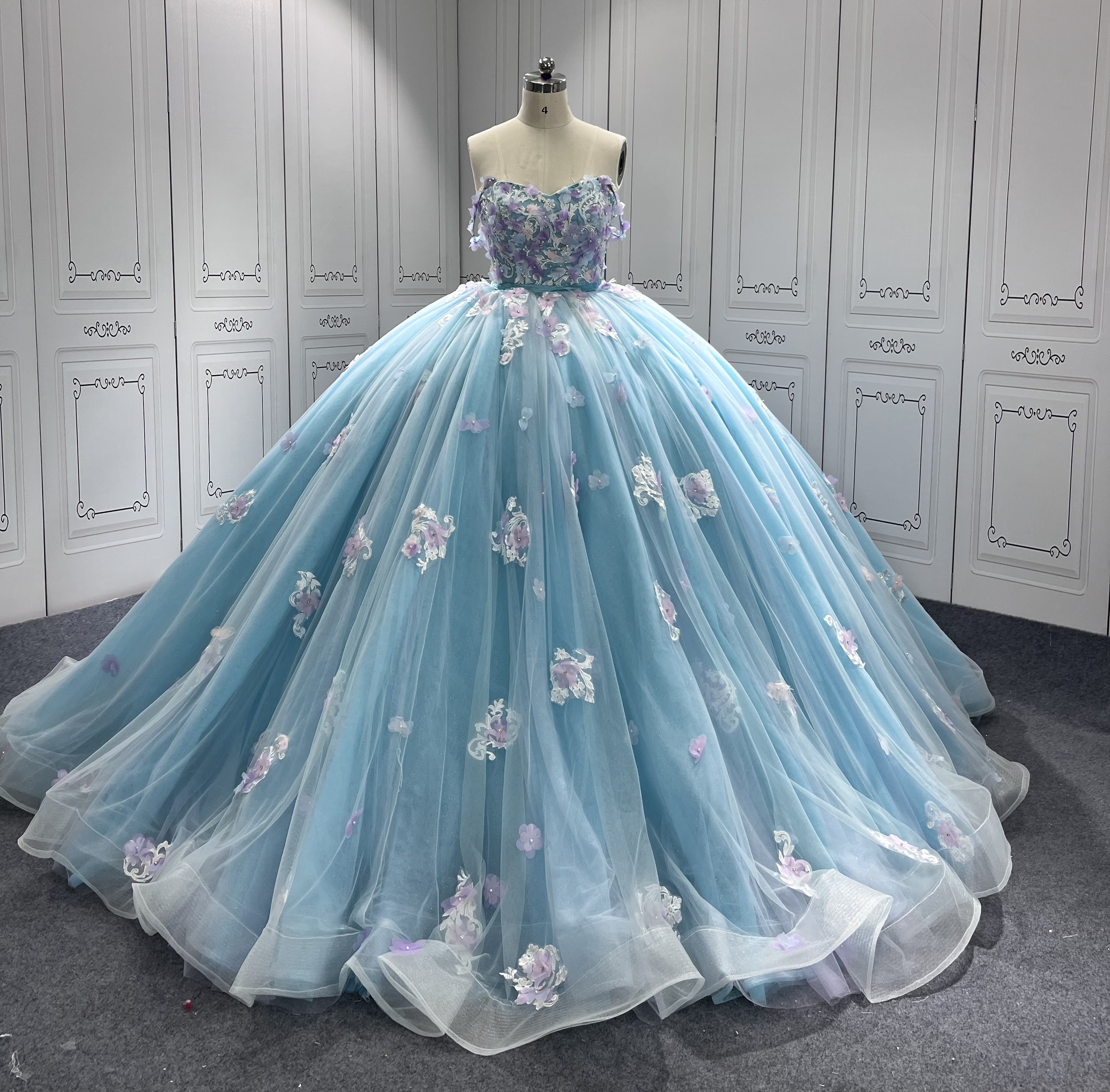 ice blue sweet 16 dresses Sweet 16 Blue Long Sleeve Quinceanera Dresses Glitter Ball Gown Sweet 16 Long Quinceanera Dress Ice Blue 2XL