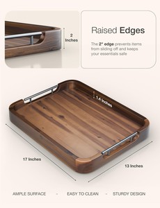 Plateau <span class=keywords><strong>de</strong></span> service en bois avec poignées, plateau en bois pour table basse, salon, petit-déjeuner au lit - Product Image 2