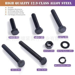 M8 Hex Bolts Nuts Washers Assortment Kit 80Pcs Black 12.9 Grade Alloy Steel For Standard Use - Product Image 4