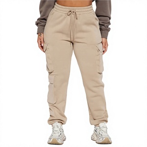 Pantalones Deportivos de Felpa para Mujer, Color Beige, 300 GSM, con Bolsillos Tipo Cargo, Hechos a Medida, Estilo Urbano, Ecológicos, para Verano - Product Image 1