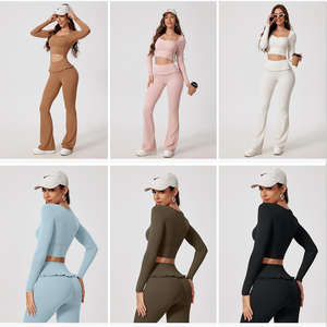 Completo Yoga da Donna con Pantaloni a Vita Alta Modellanti e Top a Collo Quadrato con Imbottitura, Maniche Lunghe, per <span class=keywords><strong>Palestra</strong></span> e Fitness - Product Image 3