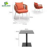 Ensemble de salle à manger moderne en corde tressée, 3 pièces, table en HPL avec base en fer, table et chaises de patio, résistant aux intempéries, mobilier de restaurant