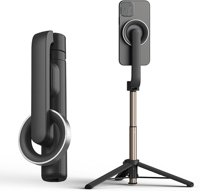 Magnetic Selfie Stick Tripod with Aluminum Strong Magnetic Holder,360° Rotatable Travel Phone Tripod Stand with Metal Ring
