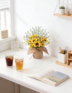 Decoración de Cocina Rústica Estilo Granja, Girasoles Artificiales en Bolsa de Arpillera con Florero - Product Image 3