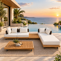 Canapé modulaire d'extérieur en teck de luxe avec chaise longue et dossier en osier