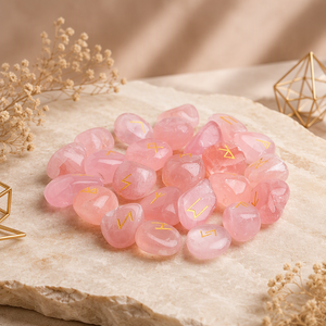 Set di Rune in Cristallo Naturale Inciso, Quarzo Rosa e Quarzo Trasparente con Lettere dell'Alfabeto, <span class=keywords><strong>Pietre</strong></span> Curative per Gioielli Fai-da-Te - Product Image 1