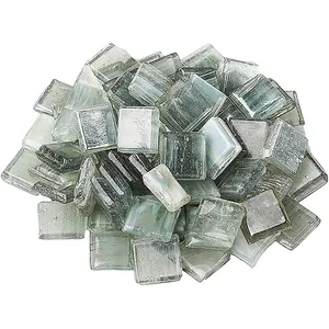 260 Pieces/200g Glass Square Mosaic Tiles For Crafts Colorful Stained Glass Pieces For Mosaic Projects 1x1 Cm Grey Green