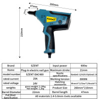 Pistolet à rivets électrique SZENT-DAC480 240V pour rivets aveugles de 3,2 à 5,0 mm, outil de rivetage
