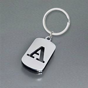 Porte-clés en acier inoxydable poli avec 26 lettres, porte-clés creux en forme d'alphabet pour clés de voiture, breloque de sac à dos et cadeaux promotionnels - Product Image 1
