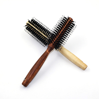 Brosse à cheveux 2 couleurs pour salon Outil de coiffure ionique à main Manche en bois Poils de sanglier Nylon Curly Hairdressing Hair Extensions