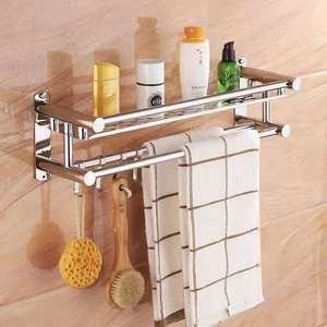 Porte-serviettes mural moderne en acier inoxydable, étanche, long et droit, pour salle de bain, avec rangement intégré, type sur pied non pliable - Product Image 1