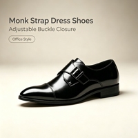Herren Echtleder Monkstrap Anzugschuhe Eckige Spitze Formelle Business-Schuhe Rutschfeste Büro- und Hochzeitsschuhe