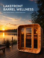 Sauna extérieur moderne en cèdre rouge canadien EnjoySaunas pour 4 personnes, poêle à sauna 6KW, chauffage électrique, verre panoramique, jardin, CE