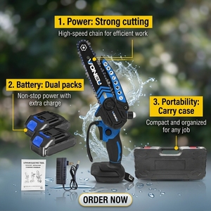 Mini Motosega Cordless da 6 Pollici, Ricaricabile con Batteria al Litio, Motore Brushless di Grado Industriale, Potenza 450W, per Giardinaggio - Product Image 2