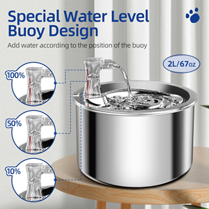 Round Stainless Steel Pet <b>Water</b> Fountain 2.0L <b>Automatic</b> Cat <b>Dispenser</b> With Faucet Design 20dB Ultra Silent Pump - Product Image 2