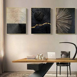 İskandinav siyah beyaz altın yıl yüzük çizgiler soyut altın doku Minimalist tuval boyama Modern lüks ev dekorasyonu duvar sanatı - Product Image 2