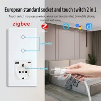 Interrupteur intelligent tactile UBARO Zigbee 3 gangues, prise EU Schuko avec port USB type C, panneau en verre trempé, prise murale, Tuya Smart Home