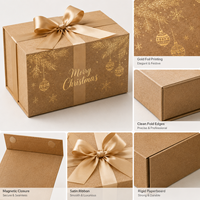 Boîte cadeau magnétique de Noël en kraft avec feuille d'or, motif poinsettia, boîte pliante de luxe personnalisée avec logo pour cadeau de fête, vente en gros