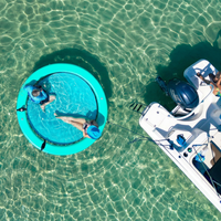 Hamac aquatique gonflable de qualité marine à faible MOQ, protection solaire UPF50+, auvent UV amovible, en PVC écologique, maille rafraîchissante, gonflage rapide