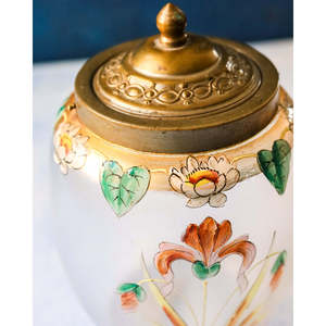 French Hand-painted Glass Vase with Irises 7cm Height 19cm - Product Image 6