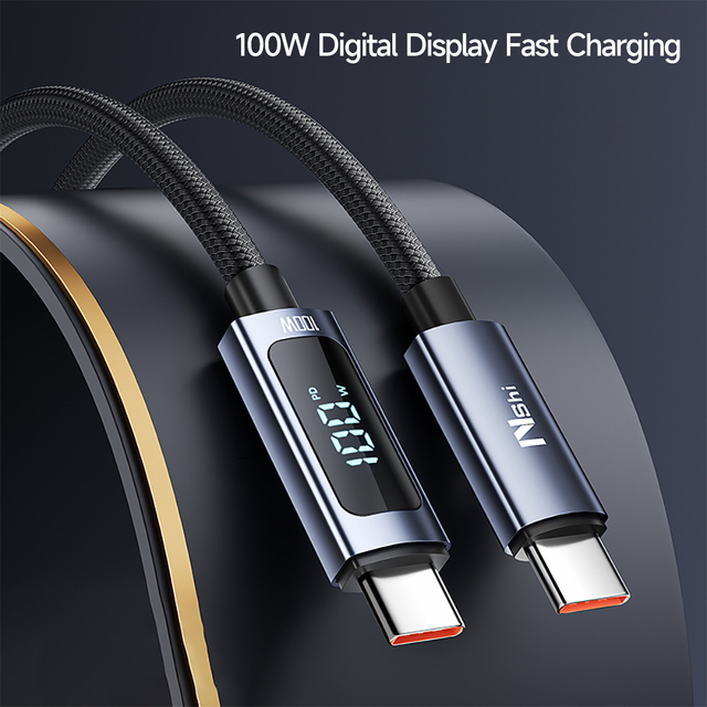 OEM ODM Nylon Braided 1M/1.5M 480Mbps Digital Display Type-C Type-C 5A PD100W Fast Charging IOS/Android/Laptop/Tablet/Phone