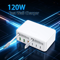 HNT SC004 120W GaN 2.3ft Kabel Ganda IOS+Type-C Pengisi Daya Dinding Cepat 8-Port Adaptor Retractable Ramah Lingkungan dengan CE/FCC/UKCA/PSE