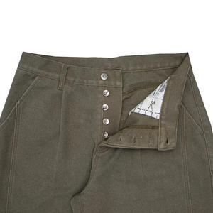 カスタマイズ 14オンス ダックキャンバス トラウザーズ 膝ダーツ トリプルステッチ フラットフェルドシーム ツープロングボタンフライ フォレストグリーン キャンバスパンツ - Product Image 4