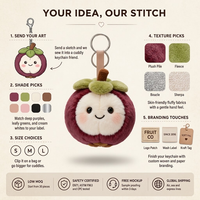 Porte-clés en peluche mangoustan au design personnalisé dessiné à la main, poupée fruit en peluche de dessin animé, breloque de sac, cadeau, jouet en peluche, porte-clés, OEM, MOQ, vente en gros