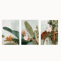 HAOWAI OEMODM 3pcs Set 3 Poster _ Seni Dinding Botani Tropis _ Dekorasi Dinding Triptych Modern Bunga Hijau