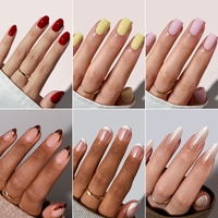 Faux Ongles Personnalisés Logo Court Amande Carrés, en Gel Souple à Coller, Fait Main, French Manucure, Kit en Gel Vente en Gros