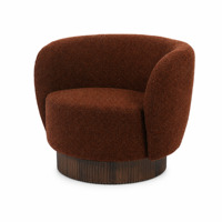 Moderner Bouclé-Akzentstuhl Rostfarbener Fassförmiger Sessel mit Gebogener Rückenlehne und Gerillter Metallbasis, Gepolsterter Loungesessel für Wohnzimmer