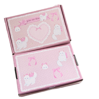 Caja de Papel con Estampado de Gato Rosa, Lazo y Corazón, Ecológica, Reciclable, Corrugada, Plegable, para Regalos, Envíos y Venta Minorista