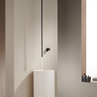 Robinet Mitigeur Mural Dissimulé Tout en Cuivre, Style Minimaliste Moderne, avec Tige de Levage Intégrée, pour Lavabo Chaud/Froid