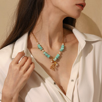 Collier pendentif en pierre de corail véritable-Chaîne trombone plaquée or 18K pour femme